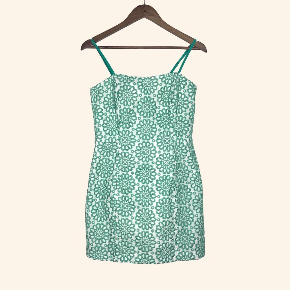 Lilly Pulitzer Green & White Eyelet Bow Back Mini Dress - Size 6